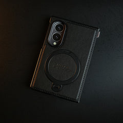 Stitched Leather Texture Case for Galaxy Z Fold 8 | Ring Stand and Front Frame