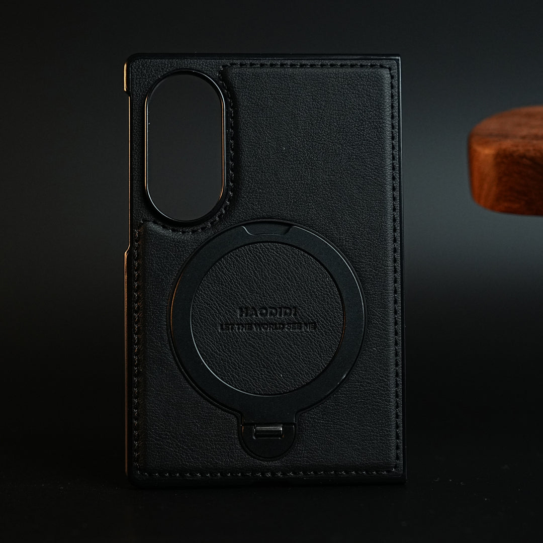 Stitched Leather Texture Case for Galaxy Z Fold 8 | Ring Stand and Front Frame