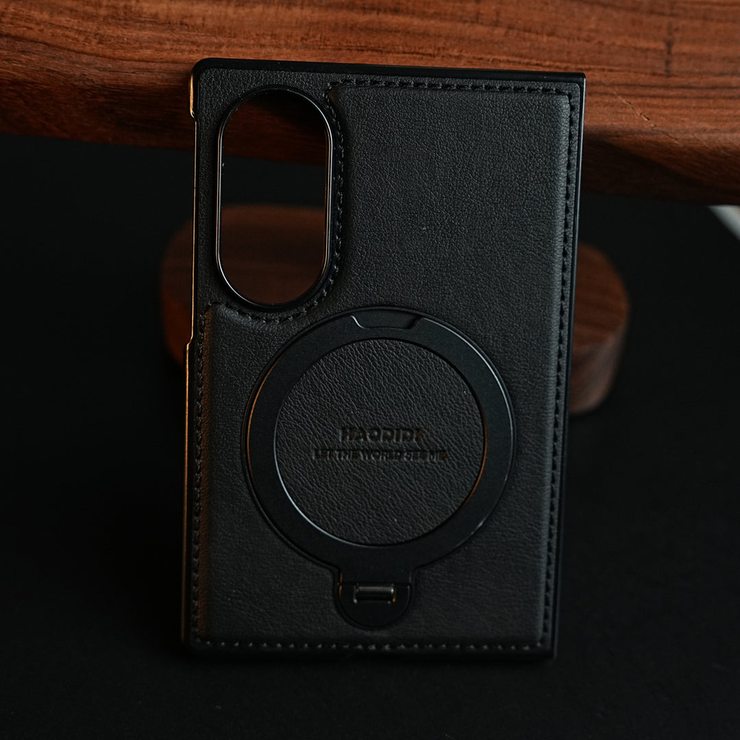 Stitched Leather Texture Case for Galaxy Z Fold 8 | Ring Stand and Front Frame