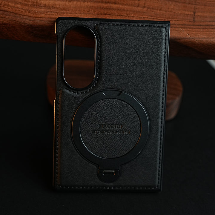 Stitched Leather Texture Case for Galaxy Z Fold 8 | Ring Stand and Front Frame