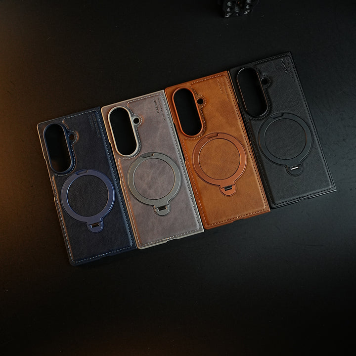 Stitched Leather Texture Case for Galaxy Z Fold 8 Ultra | Ring Stand and Front Frame