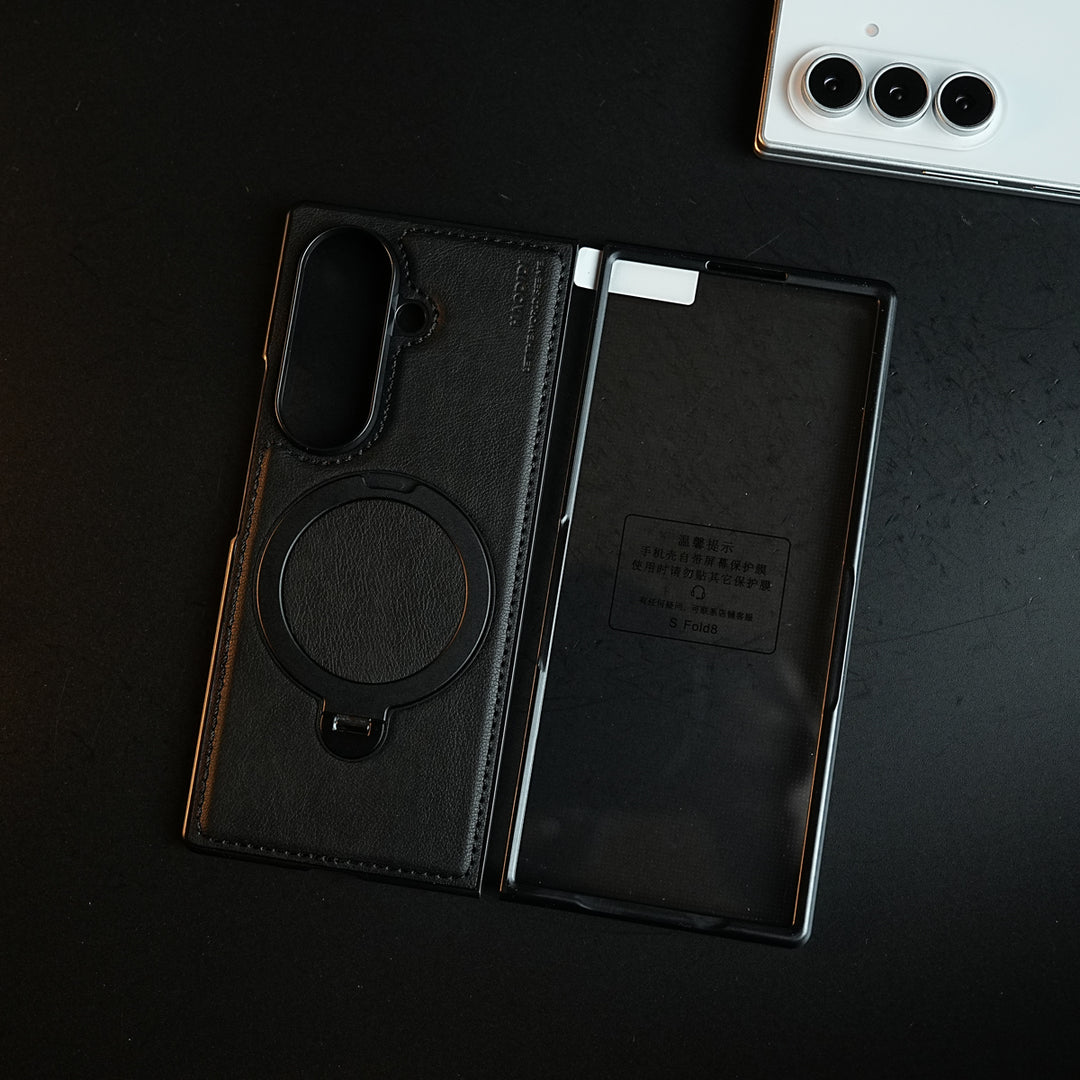 Stitched Leather Texture Case for Galaxy Z Fold 8 Ultra | Ring Stand and Front Frame