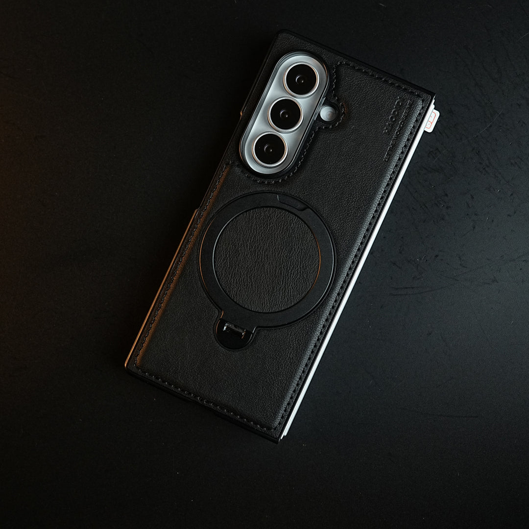 Stitched Leather Texture Case for Galaxy Z Fold 8 Ultra | Ring Stand and Front Frame