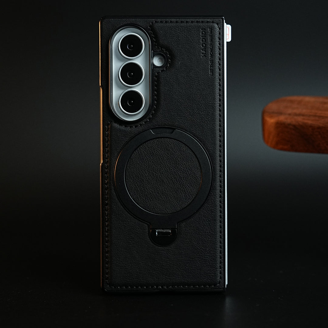 Stitched Leather Texture Case for Galaxy Z Fold 8 Ultra | Ring Stand and Front Frame