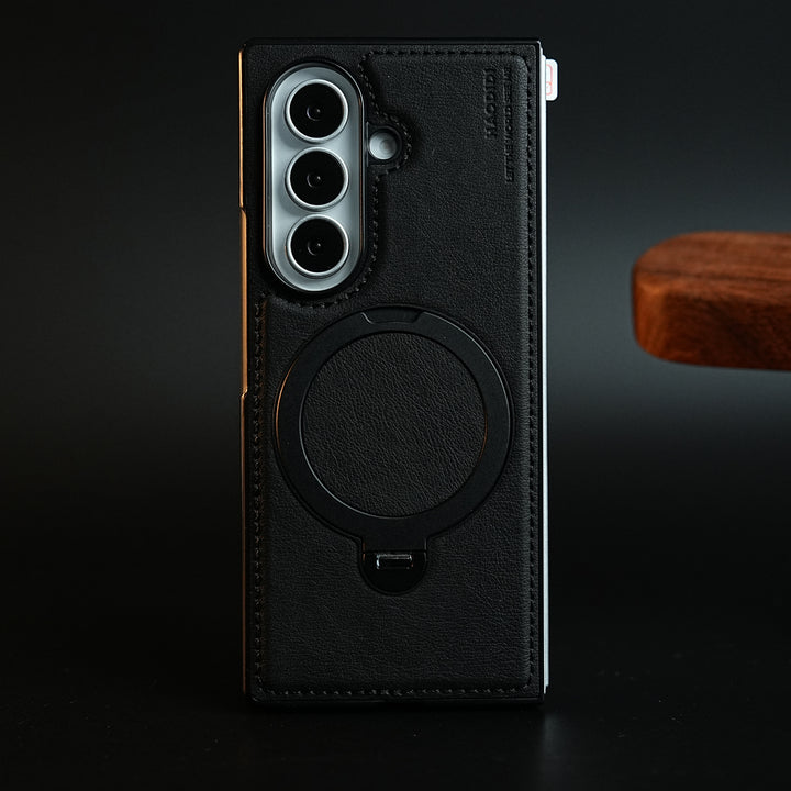 Stitched Leather Texture Case for Galaxy Z Fold 8 Ultra | Ring Stand and Front Frame