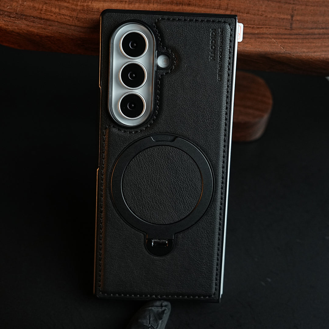 Stitched Leather Texture Case for Galaxy Z Fold 8 Ultra | Ring Stand and Front Frame