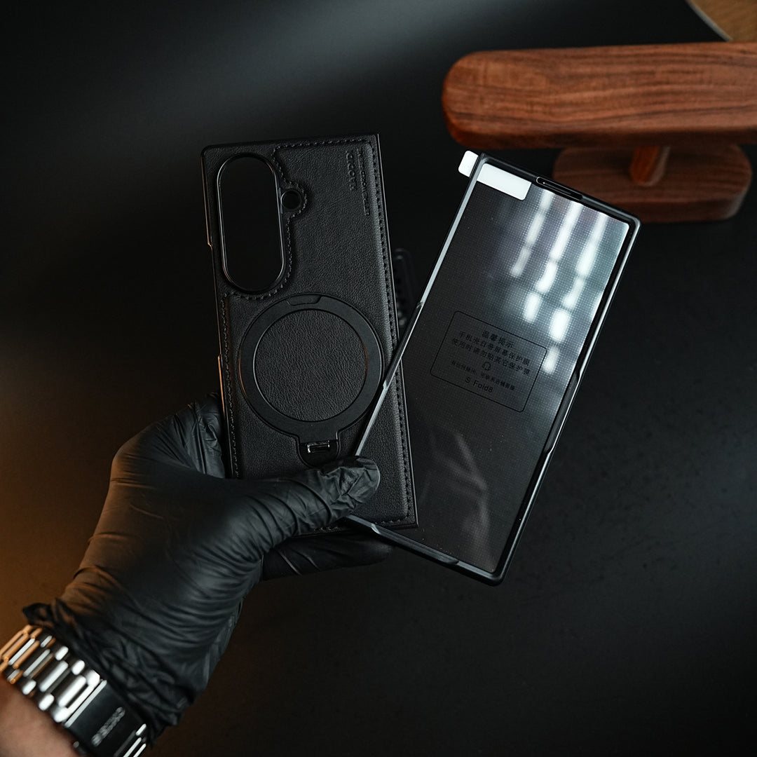 Stitched Leather Texture Case for Galaxy Z Fold 8 Ultra | Ring Stand and Front Frame