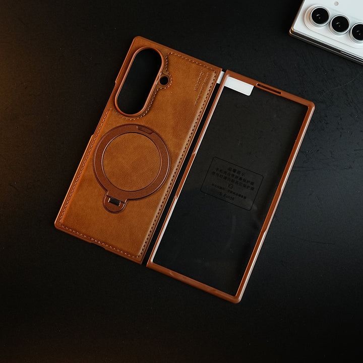 Stitched Leather Texture Case for Galaxy Z Fold 8 Ultra | Ring Stand and Front Frame