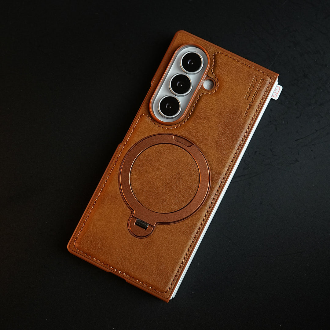 Stitched Leather Texture Case for Galaxy Z Fold 8 Ultra | Ring Stand and Front Frame