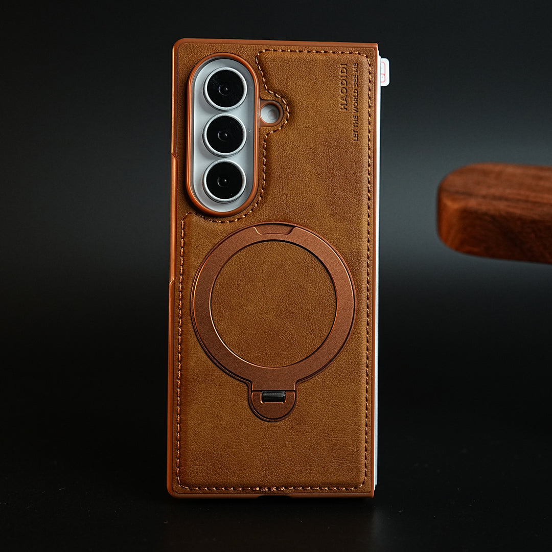 Stitched Leather Texture Case for Galaxy Z Fold 8 Ultra | Ring Stand and Front Frame