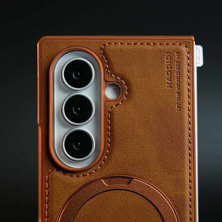 Stitched Leather Texture Case for Galaxy Z Fold 8 Ultra | Ring Stand and Front Frame
