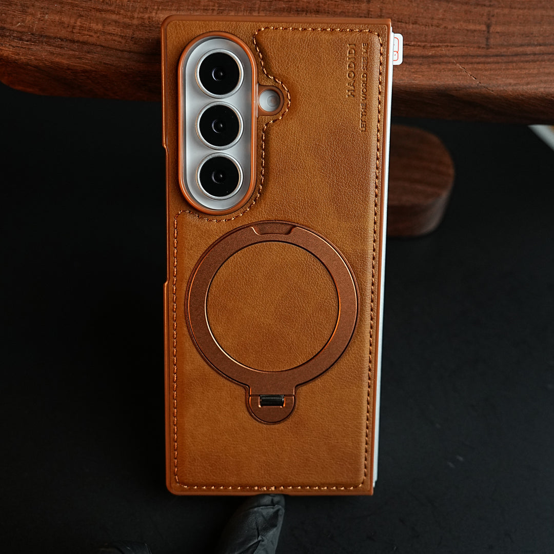 Stitched Leather Texture Case for Galaxy Z Fold 8 Ultra | Ring Stand and Front Frame