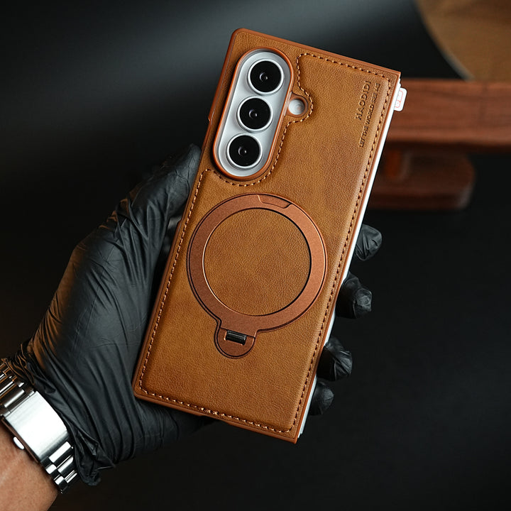 Stitched Leather Texture Case for Galaxy Z Fold 8 Ultra | Ring Stand and Front Frame