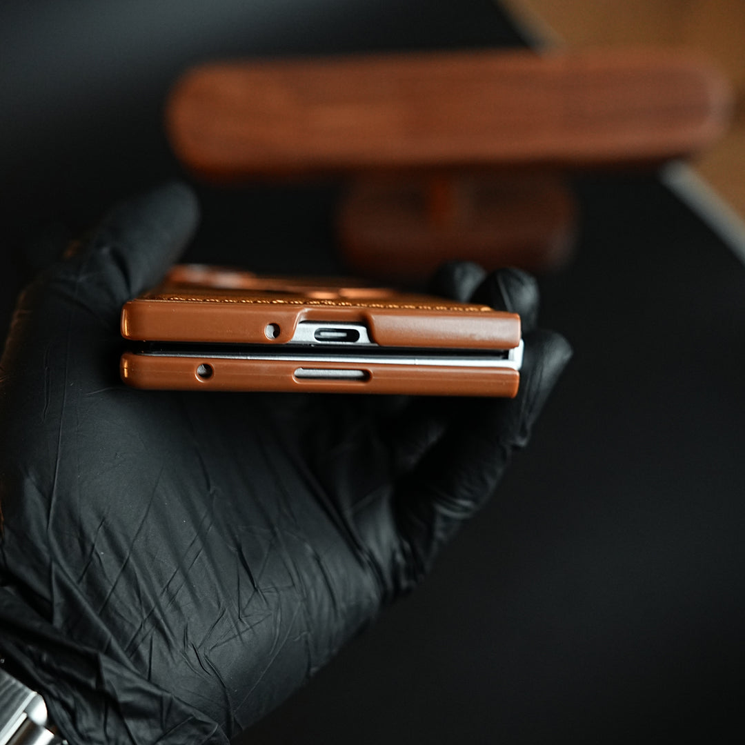 Stitched Leather Texture Case for Galaxy Z Fold 8 Ultra | Ring Stand and Front Frame