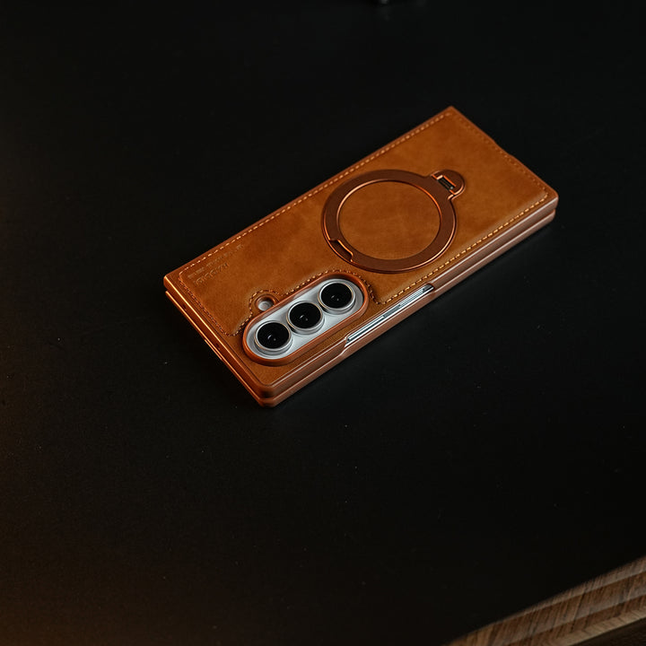 Stitched Leather Texture Case for Galaxy Z Fold 8 Ultra | Ring Stand and Front Frame