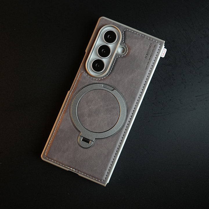 Stitched Leather Texture Case for Galaxy Z Fold 8 Ultra | Ring Stand and Front Frame