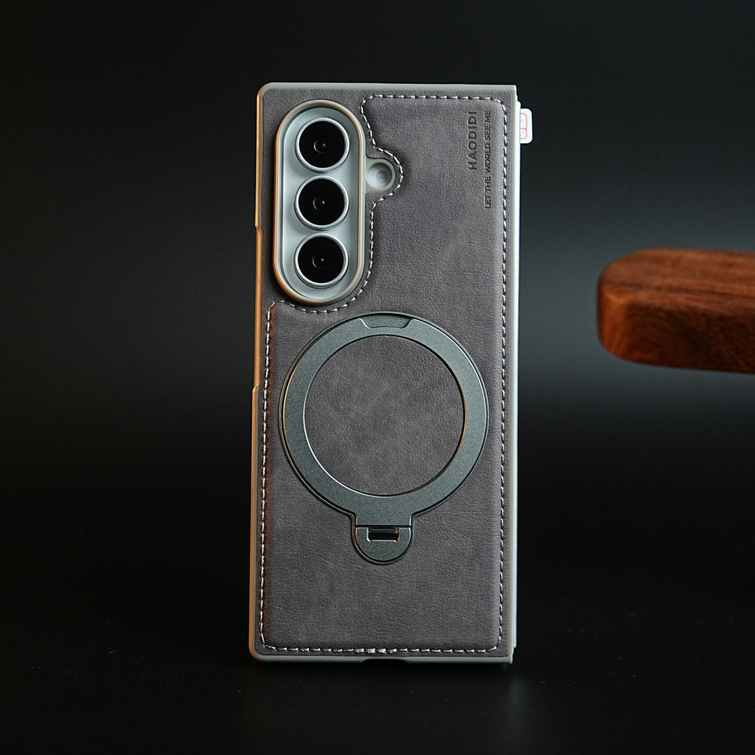 Stitched Leather Texture Case for Galaxy Z Fold 8 Ultra | Ring Stand and Front Frame