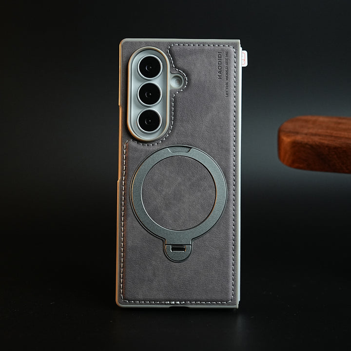 Stitched Leather Texture Case for Galaxy Z Fold 8 Ultra | Ring Stand and Front Frame