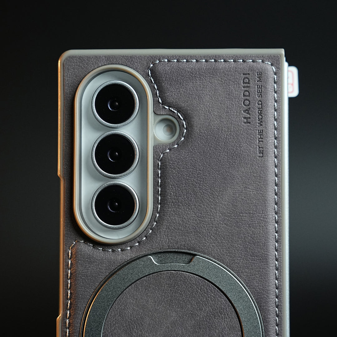 Stitched Leather Texture Case for Galaxy Z Fold 8 Ultra | Ring Stand and Front Frame