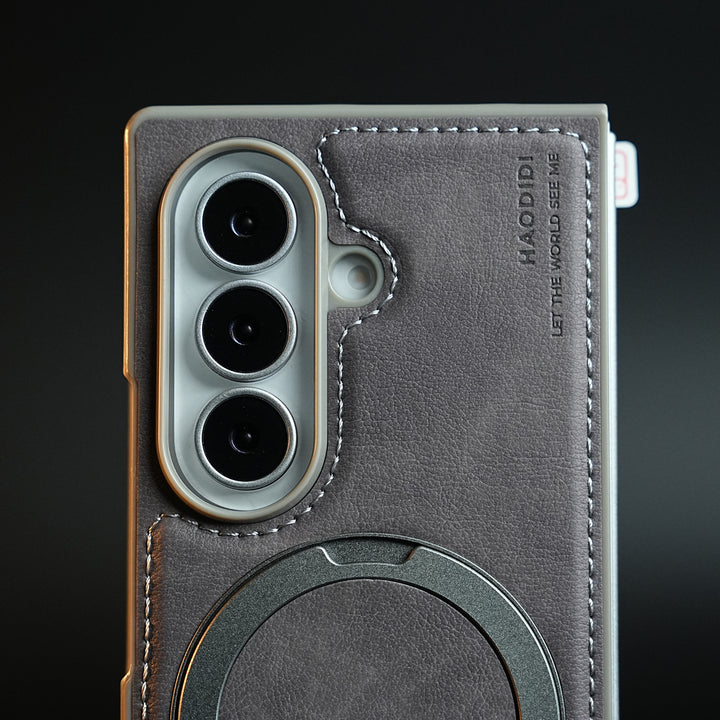 Stitched Leather Texture Case for Galaxy Z Fold 8 Ultra | Ring Stand and Front Frame