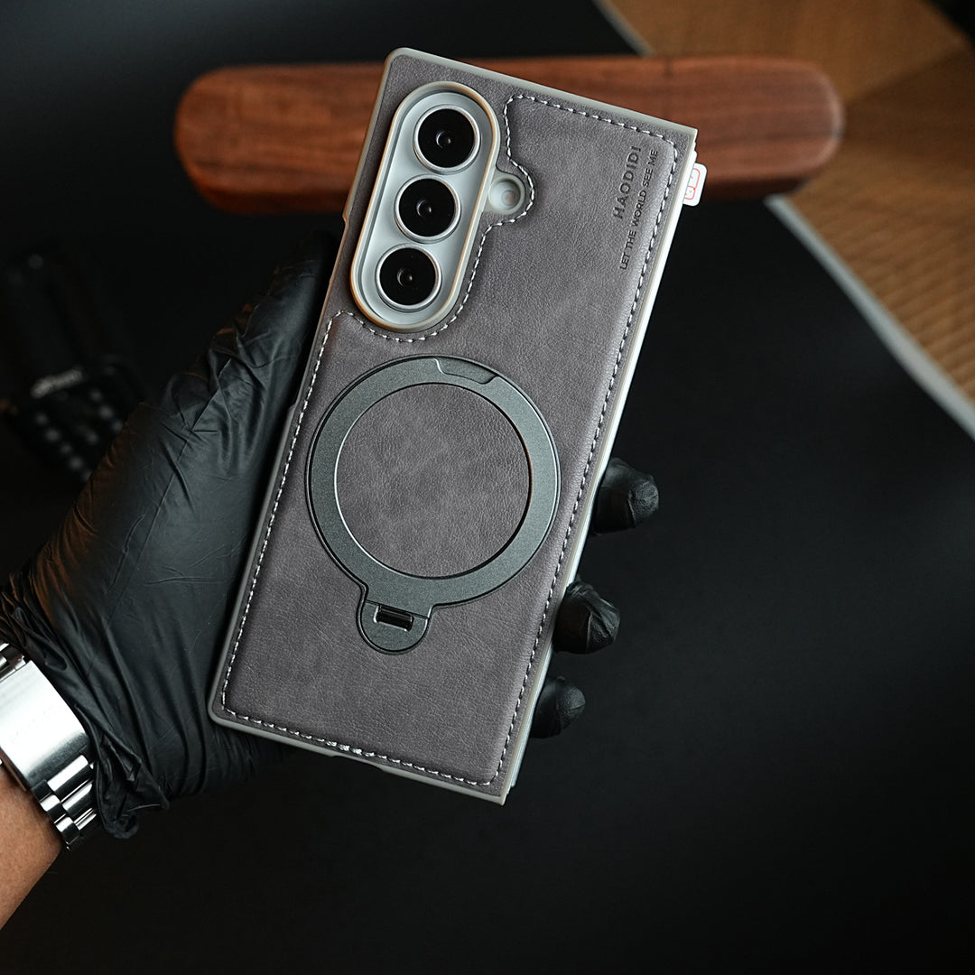 Stitched Leather Texture Case for Galaxy Z Fold 8 Ultra | Ring Stand and Front Frame