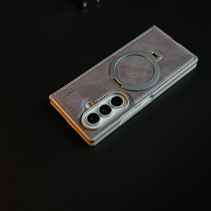 Stitched Leather Texture Case for Galaxy Z Fold 8 Ultra | Ring Stand and Front Frame