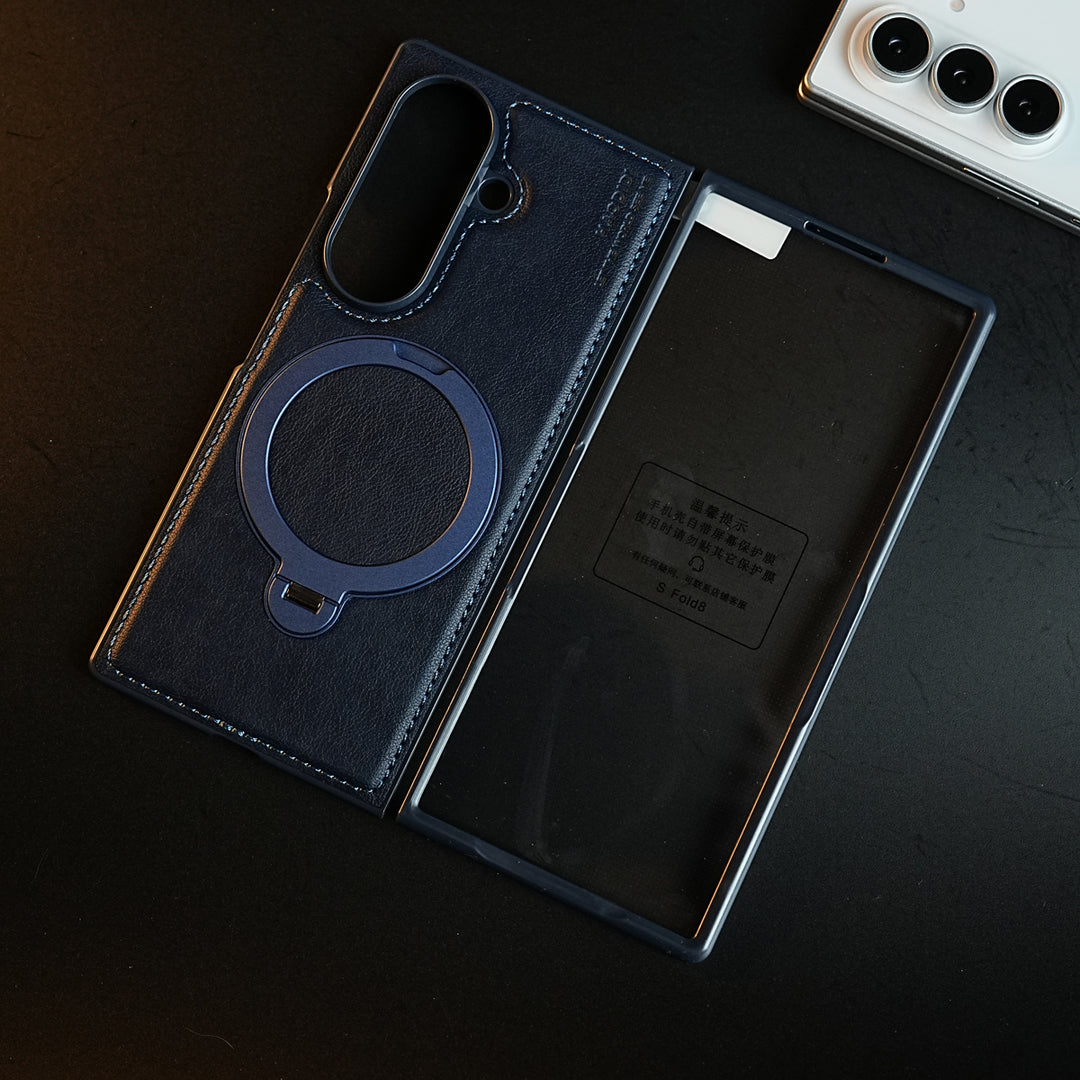 Stitched Leather Texture Case for Galaxy Z Fold 8 Ultra | Ring Stand and Front Frame