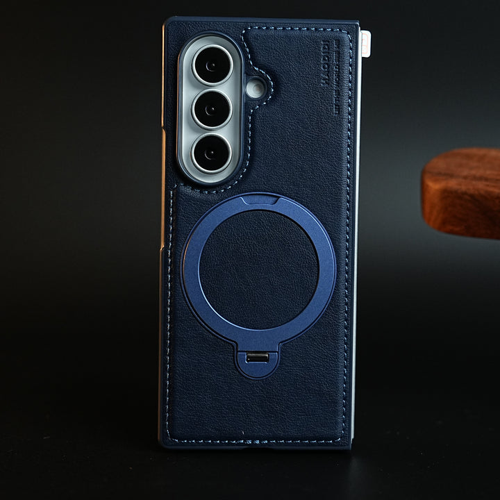 Stitched Leather Texture Case for Galaxy Z Fold 8 Ultra | Ring Stand and Front Frame