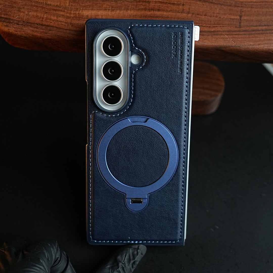 Stitched Leather Texture Case for Galaxy Z Fold 8 Ultra | Ring Stand and Front Frame