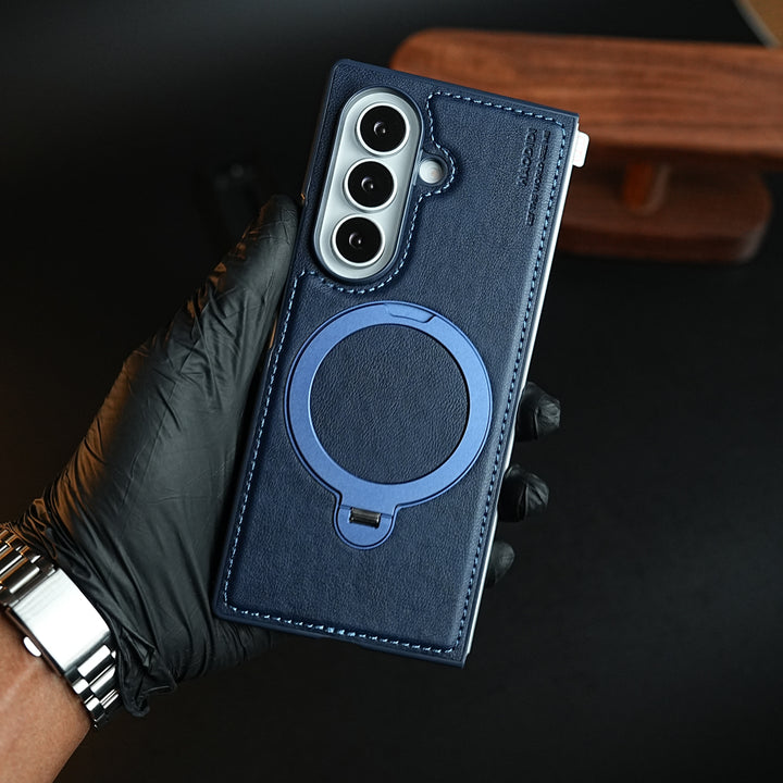 Stitched Leather Texture Case for Galaxy Z Fold 8 Ultra | Ring Stand and Front Frame