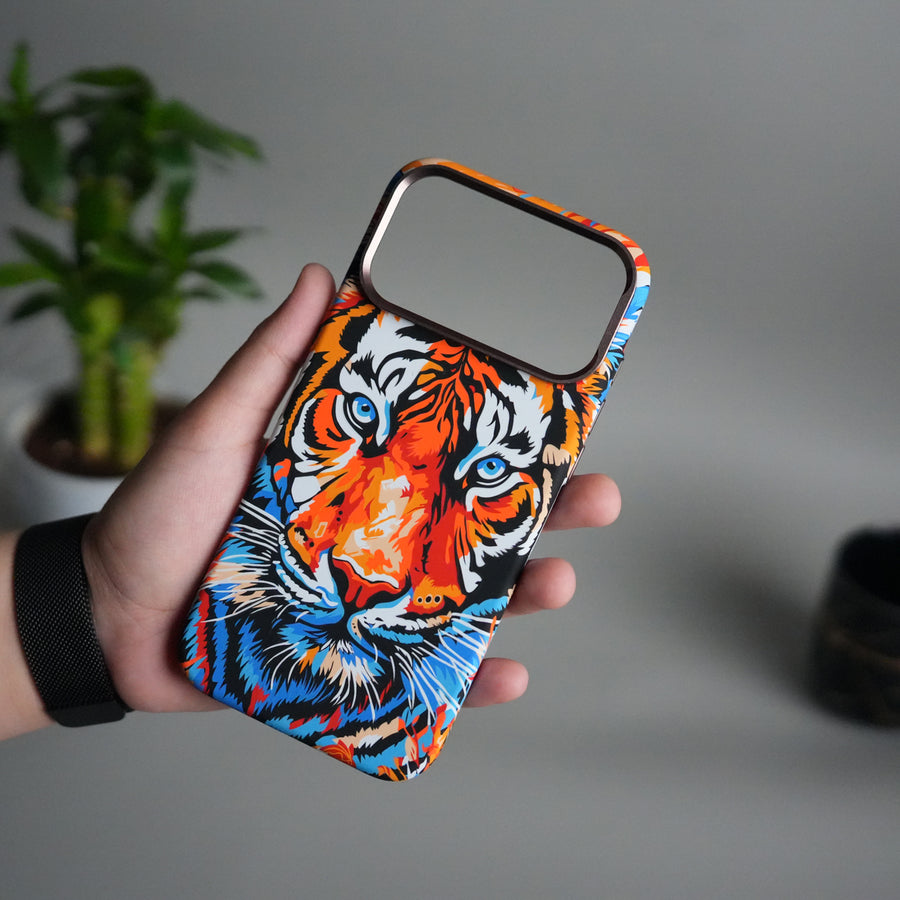 iPhone 17 Pro Max Carbon Fiber Texture Design Hard Pc MagSafe Case Cover (Colorful Tiger)