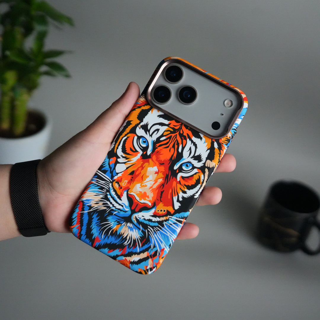 iPhone 17 Pro Carbon Fiber Texture Design Hard Pc MagSafe Case Cover (Colorful Tiger)