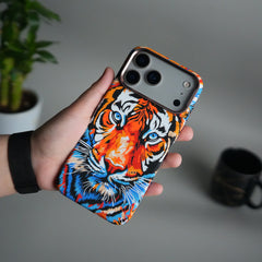 iPhone 17 Pro Max Carbon Fiber Texture Design Hard Pc MagSafe Case Cover (Colorful Tiger)