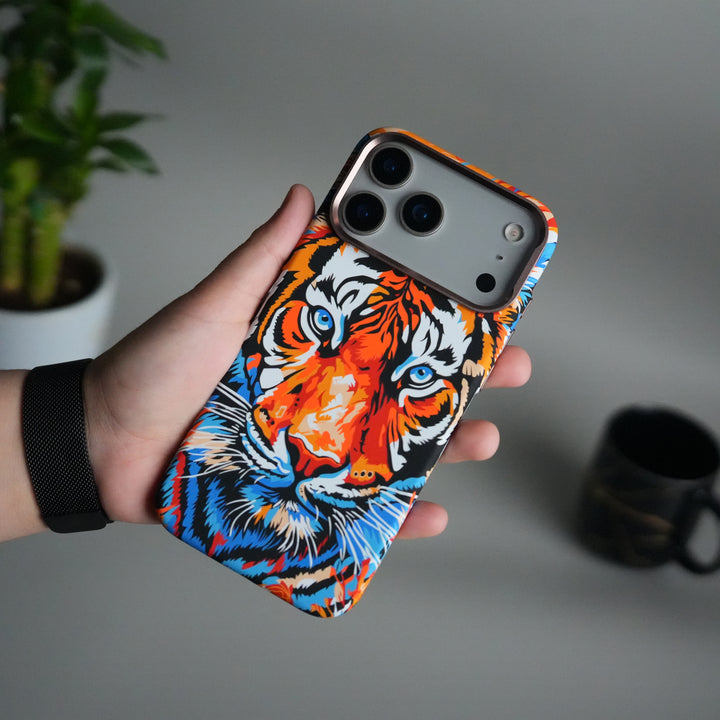 iPhone 17 Pro Carbon Fiber Texture Design Hard Pc MagSafe Case Cover (Colorful Tiger)
