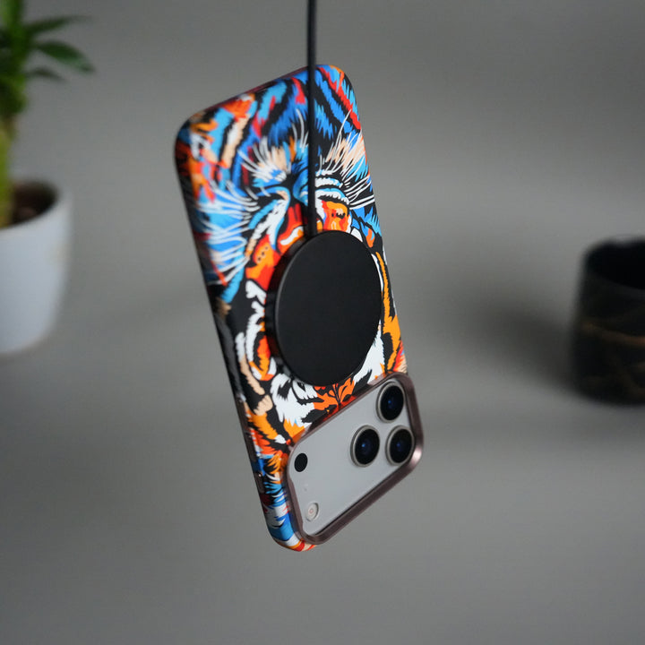 iPhone 17 Pro Carbon Fiber Texture Design Hard Pc MagSafe Case Cover (Colorful Tiger)