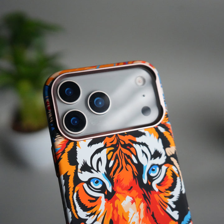 iPhone 17 Pro Carbon Fiber Texture Design Hard Pc MagSafe Case Cover (Colorful Tiger)