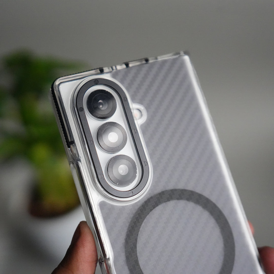 Galaxy Z Fold 7 Carbon Texture Transparent Metal Camera Ring MagSafe Cover