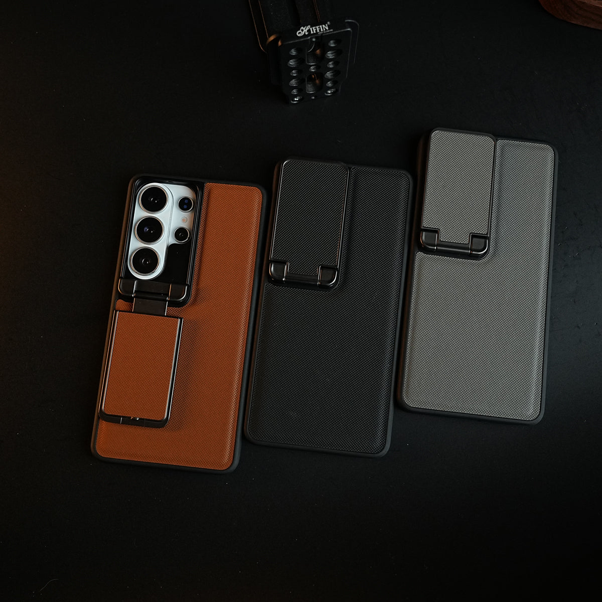 Galaxy Ultra Series Premium Leather Texture Case Metal Stand & Camera Protection