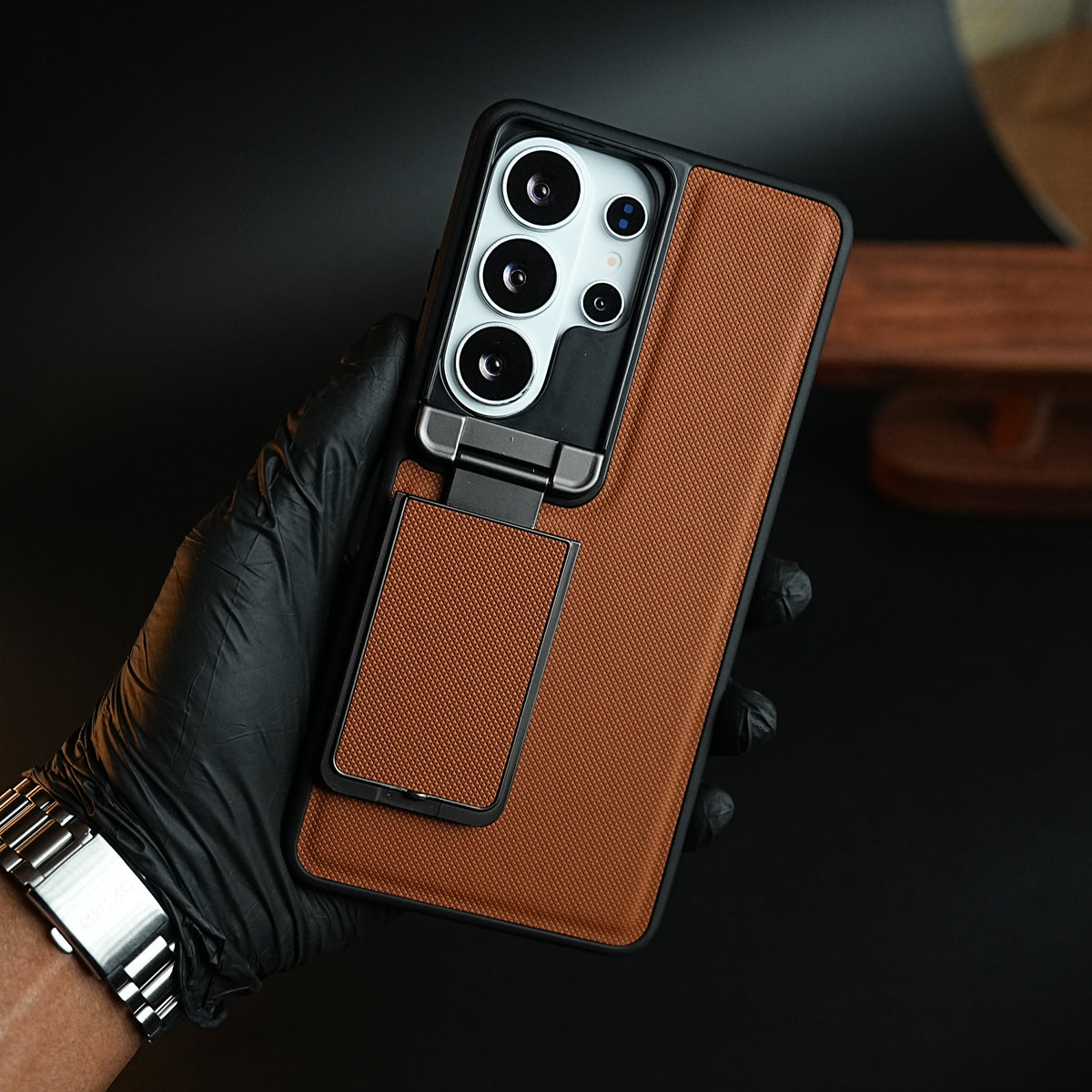 Galaxy Ultra Series Premium Leather Texture Case Metal Stand & Camera Protection