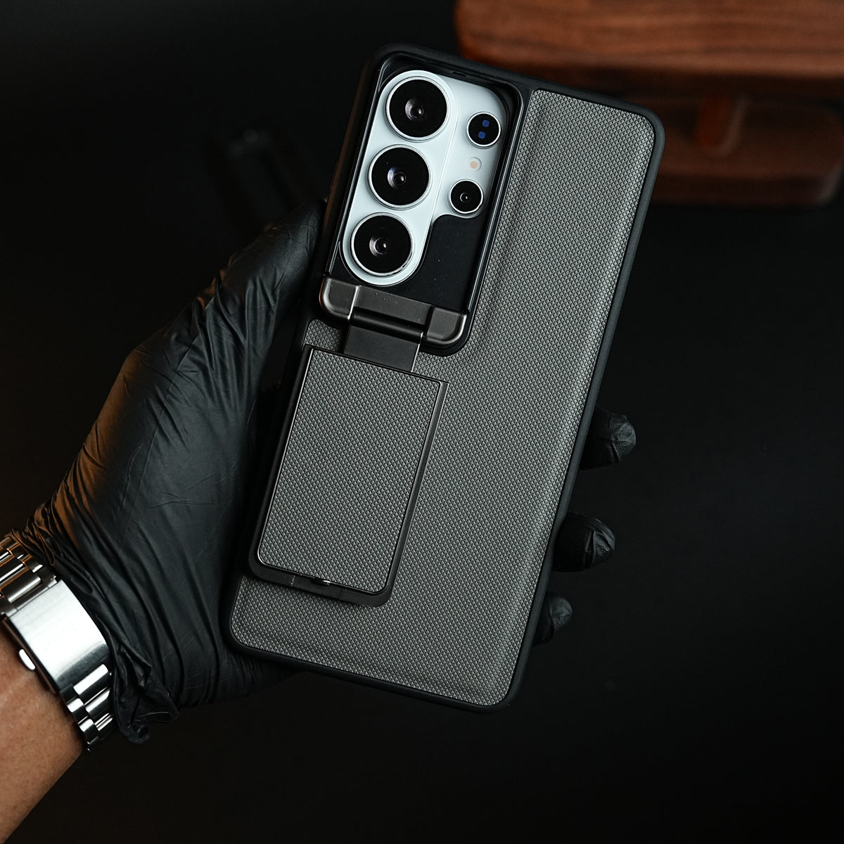 Galaxy Ultra Series Premium Leather Texture Case Metal Stand & Camera Protection