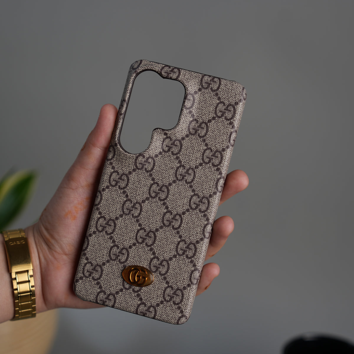 Galaxy S26 Ultra Luxury GG Pattern Leather Case | Premium Hard Back Cover