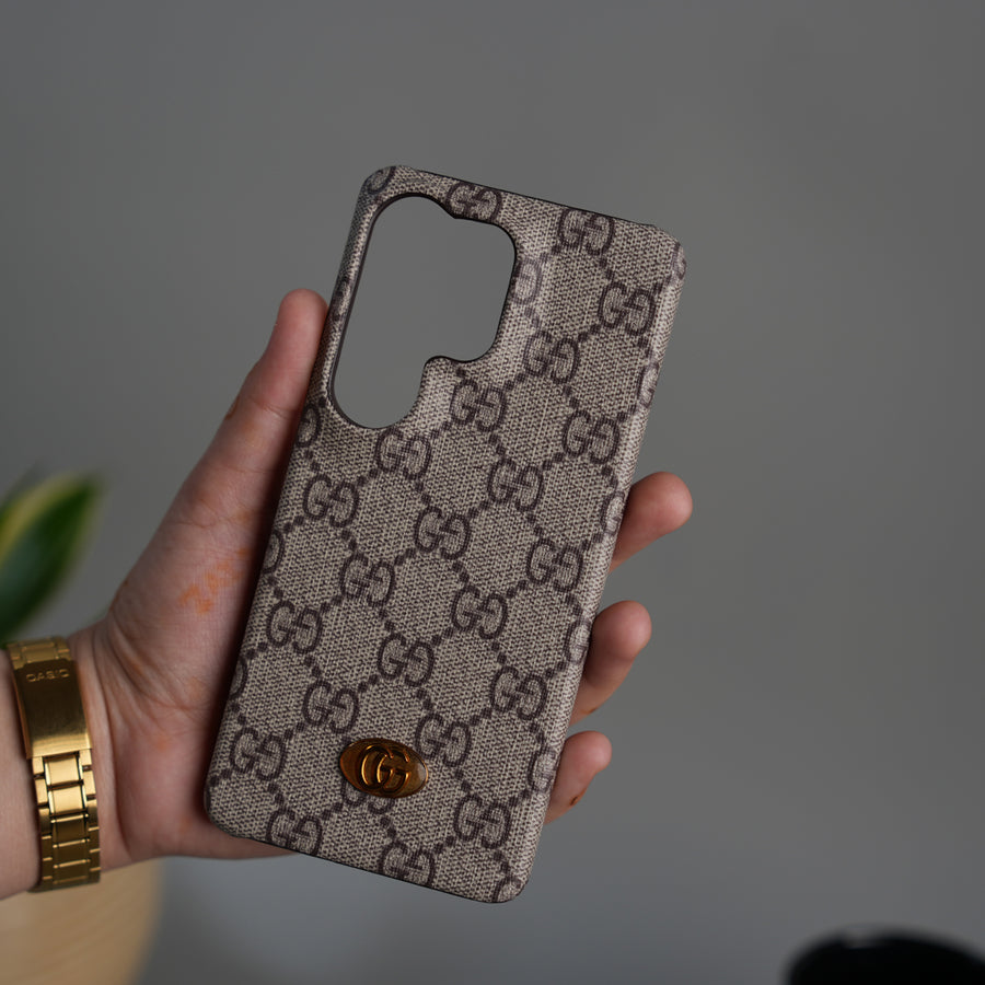 Galaxy S26 Ultra Luxury GG Pattern Leather Case | Premium Hard Back Cover