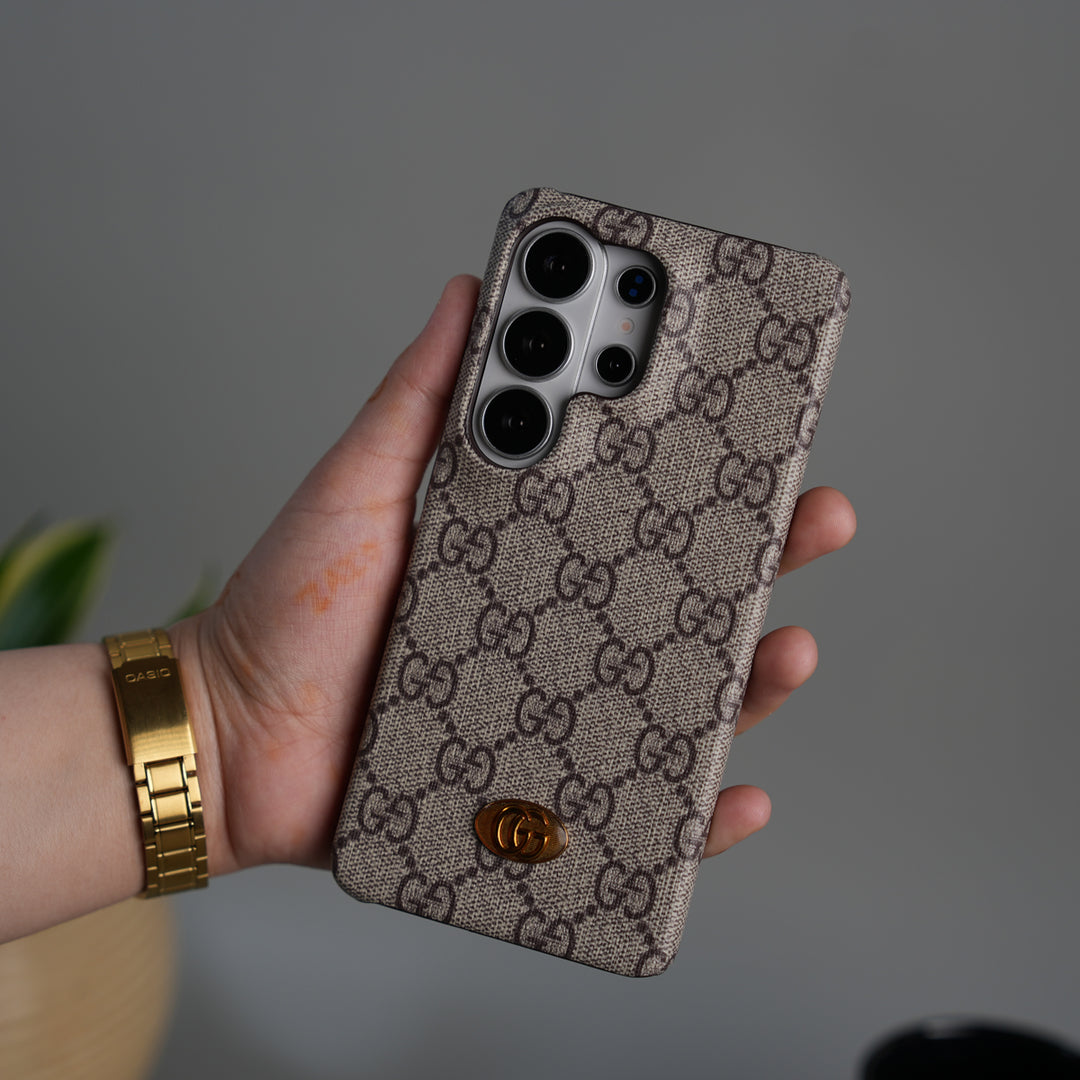 Galaxy S26 Ultra Luxury GG Pattern Leather Case | Premium Hard Back Cover