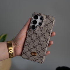 Galaxy S26 Ultra Luxury GG Pattern Leather Case | Premium Hard Back Cover