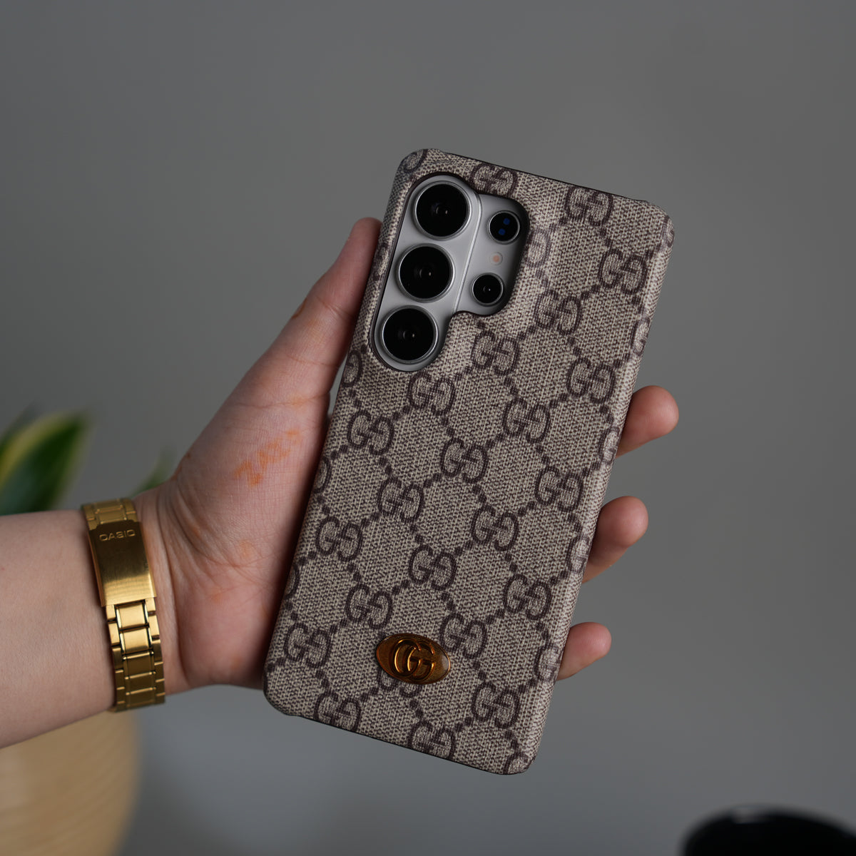 Galaxy S26 Ultra Luxury GG Pattern Leather Case | Premium Hard Back Cover