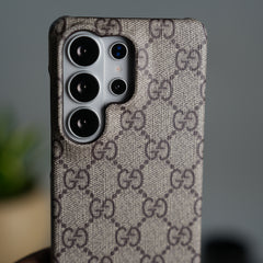 Galaxy S26 Ultra Luxury GG Pattern Leather Case | Premium Hard Back Cover