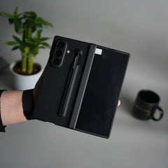 Galaxy Z Fold 7 Case with S-Pen Slot & Front Glass | Matte Hard Back Cover | Black