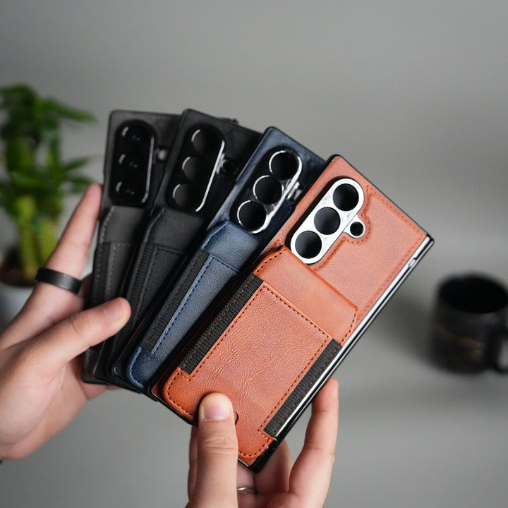 Galaxy Z Fold 7 Magnetic PU Leather Flip Kickstand Credit Wallet Card Holder Slots Covers