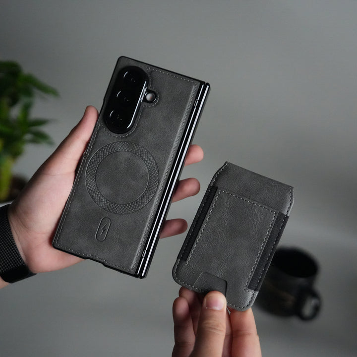 Galaxy Z Fold 7 Magnetic PU Leather Flip Kickstand Credit Wallet Card Holder Slots Covers