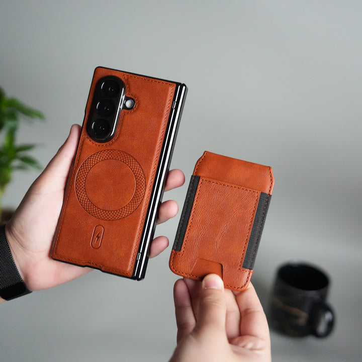 Galaxy Z Fold 7 Magnetic PU Leather Flip Kickstand Credit Wallet Card Holder Slots Covers